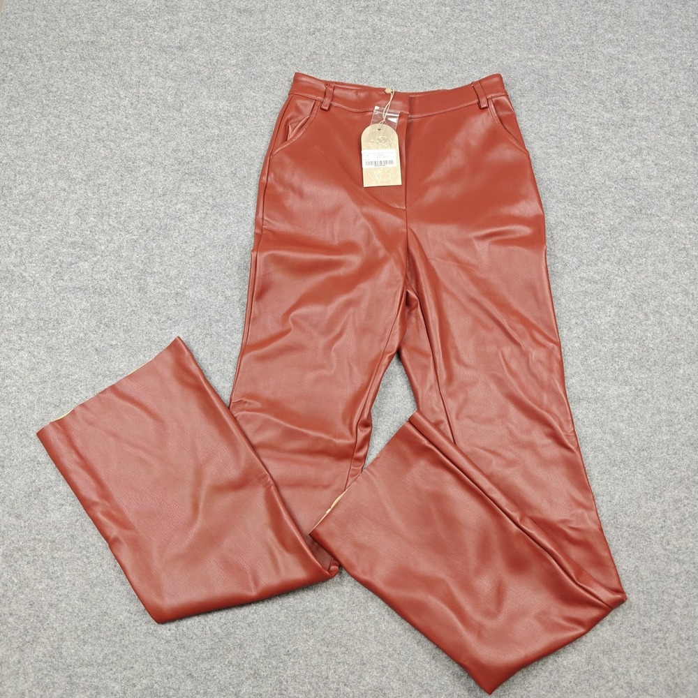 Meshki Pants Womens‎ Small Brown Cherry Chocolate Faux Leather Tyra Straight Leg